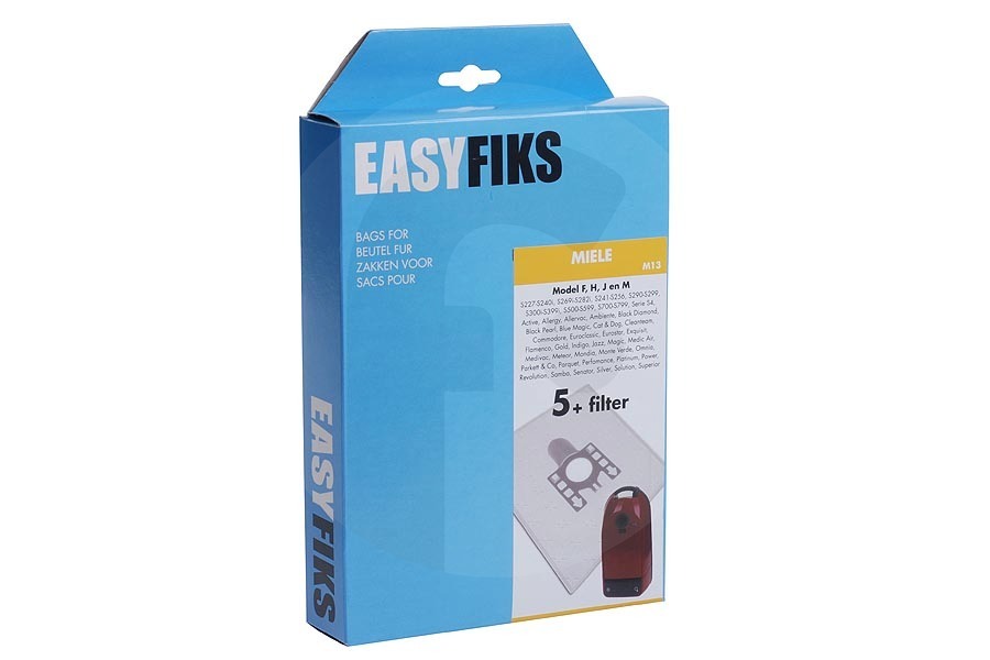 Easyfiks FJM HyClean 3D Efficiency (M15) bolsas para aspiradora (bolsas para polvo) para Miele 5 piezas incl. 1 filtro aspiradora 7291640
