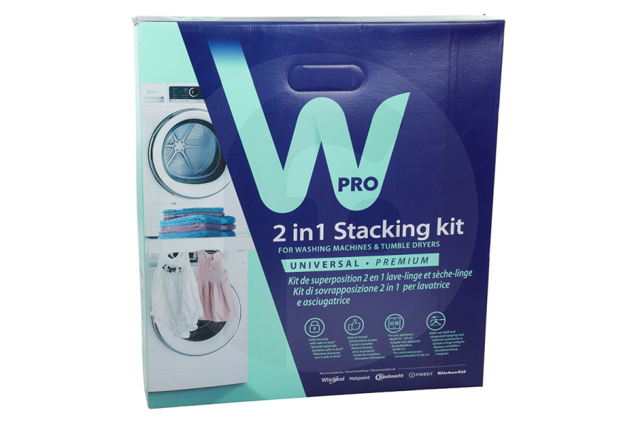 Bosch Secadora WPRO Marco intermedio universal (espaciador, kit de apilamiento, pieza conectora) con cajón para lavadora y secadora 484000008545