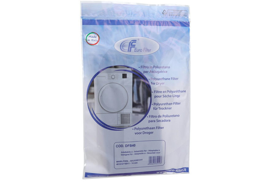 Alternatief Filtro (filtro de espuma, filtro de esponja) del condensador para, entre otros, Bauknecht secadora 481010345281 apto para entre otros TKEVO84A, AZAHP9782