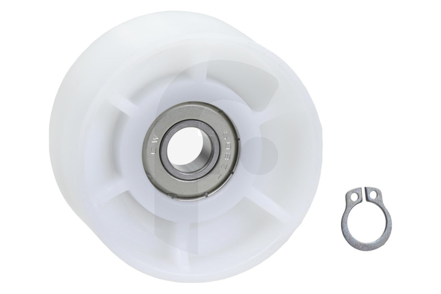 Bosch Secadora Polea tensora (rueda tensora) con anillo de seguridad blanca para, entre otros, Bosch, Siemens secadora 632045, 00632045  adecuado para entre otros WT46W363, WT46E304, WTW86363