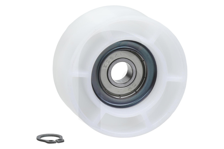 Novamatic Secadora Polea tensora (rueda tensora) con anillo de seguridad blanca para, entre otros, Bosch, Siemens secadora 632045, 00632045  apto para entre otros WT46W363, WT46E304, WTW86363