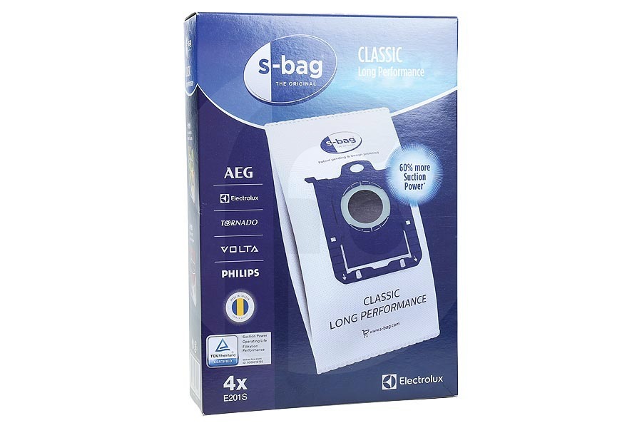 Philips Aspiradora Electrolux S-Bag Classic Long Performance Bolsas Aspiradora E201S, 9001684589 adecuado para entre otros Airmax, Oxygen +, Jetmaxx