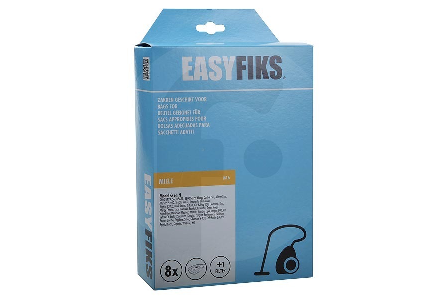 Easyfiks  Easyfiks GN HyClean 3D Efficiency (M16) bolsas para aspiradora (bolsas para polvo) para Miele 8 piezas incl. 1 filtro aspiradora 9917730 adecuado para entre otros Serie 400-600 GN