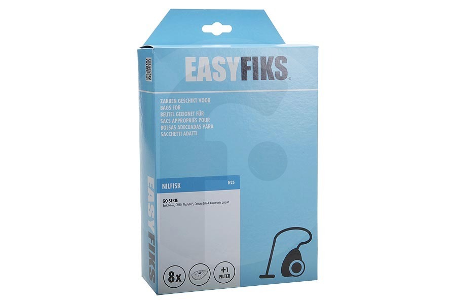 Easyfiks  Easyfiks Go serie (NI25) bolsas para aspiradora (bolsas para polvo) para Nilfisk 8 piezas incl. 1 filtro aspiradora 78602600 adecuado para entre otros Coupe, Go, Neo, One
