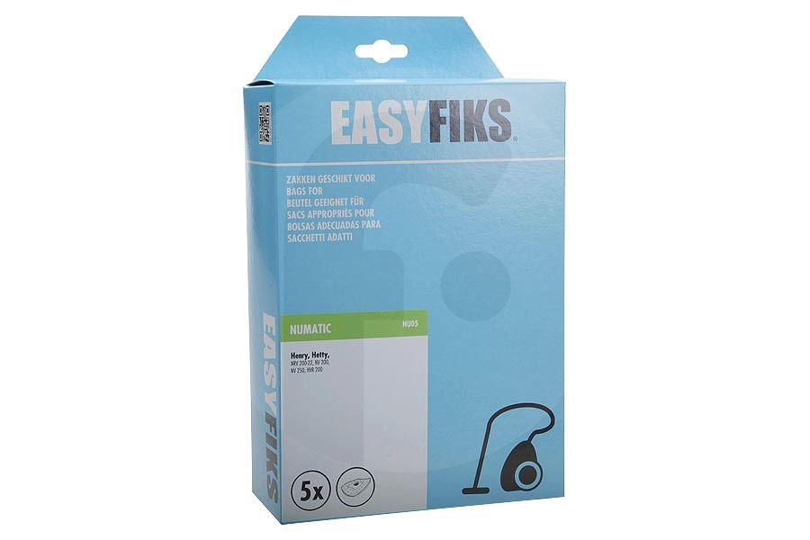 Easyfiks  Easyfiks HEPA-FLO NVM-1CH bolsas para aspiradora (bolsas para polvo) para, entre otros, Numatic Henry, Hetty 5 piezas aspiradora 604015 adecuado para entre otros Henry HVR 200, SA 250 NVH