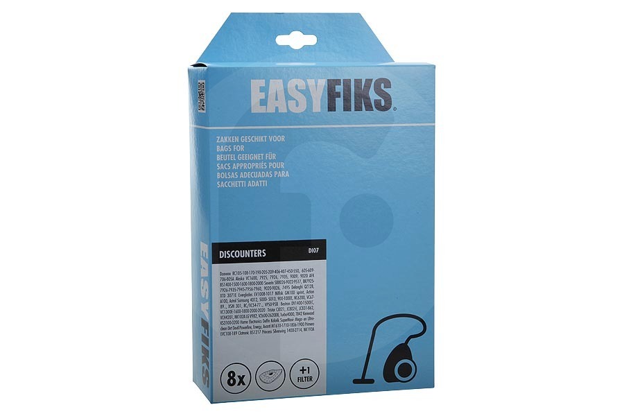 Easyfiks  Easyfiks DI07 bolsas para aspiradora (bolsas para polvo) 8 piezas incl. 1 filtro aspiradora  adecuado para entre otros Samsung VP78M, Primadonna