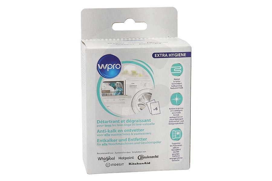 Constructa Lavadora Desincrustador de hierro WPRO DES616 3 en 1 para lavadora y lavavajillas 484000008819 adecuado para entre otros lavadoras y Vaatwaswassers