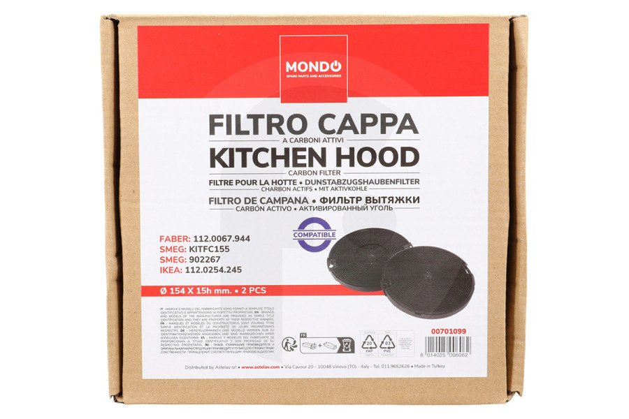 Beko Campana extractora Filtro de carbón EFF75 redondo 2 piezas ø154mm para Zanussi y otros campana extractora 942492436