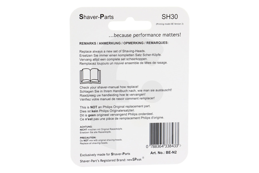 Philips Maquinilla de afeitar NewSpeak SH30 cabezal de afeitado serie 1000 para afeitadora BE-N2 Shaver-Parts