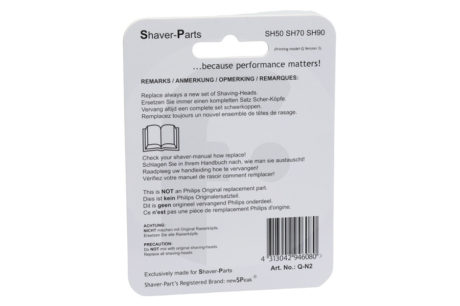 Philips Maquinilla de afeitar Cabezal de afeitado para afeitadora SH50, SH70, SH90, 4313042732010