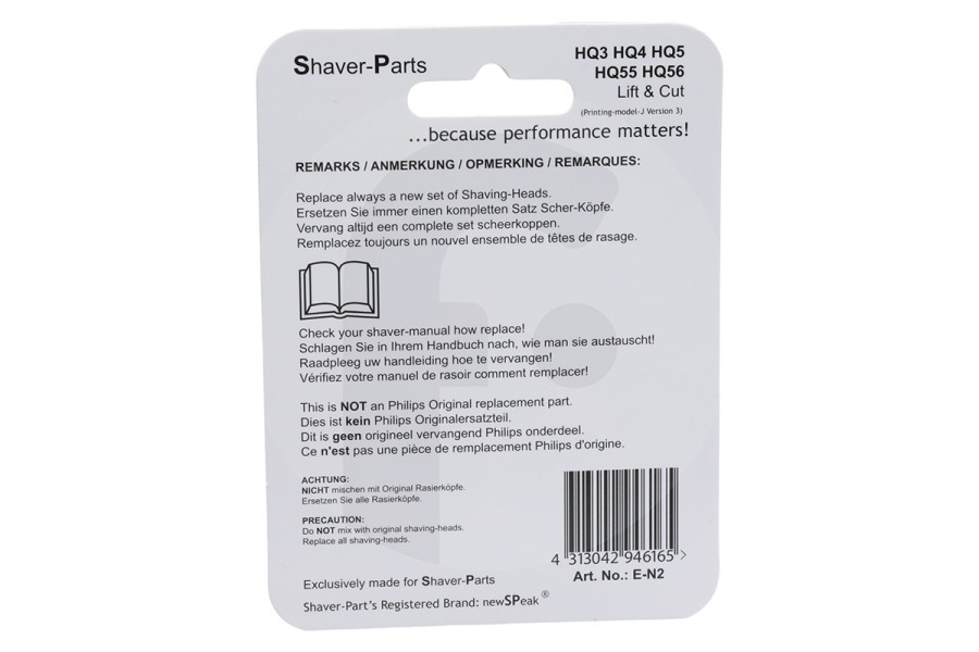 Philips Maquinilla de afeitar Cabezal de afeitado para afeitadora HQ4, HQ56, 4313042557217