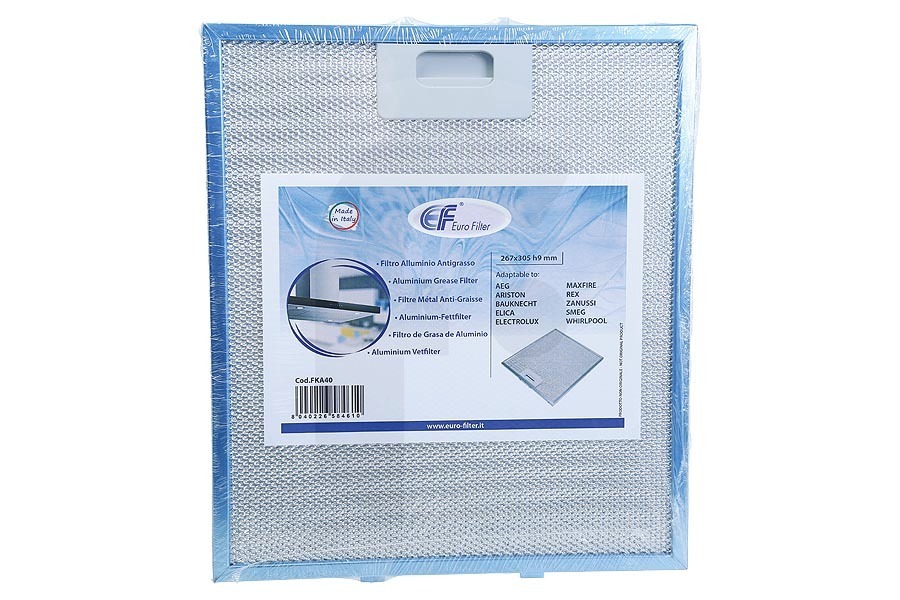 Marijnen Eurofilter filtro de grasa (filtro de metal, filtro de aluminio) 267 x 305 mm campana extractora 480122102168 apto para entre otros AKR920, AKR639, DKLS3790