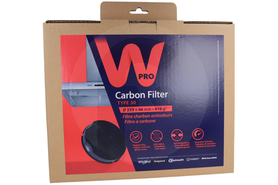 Arcelik as 484000008609 Campana extractora Filtro de carbón Tipo 30 (Ø235 X 46 Mm) campana extractora 481281718529, FAC309 apto para entre otros Varios modelos incluyen LS301