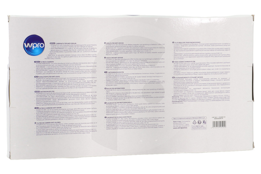 Electrolux Campana extractora Filtro de carbón Tipo 190 / Amh520 (485 x 265 x 48 mm) campana extractora 484000008578, CHF190