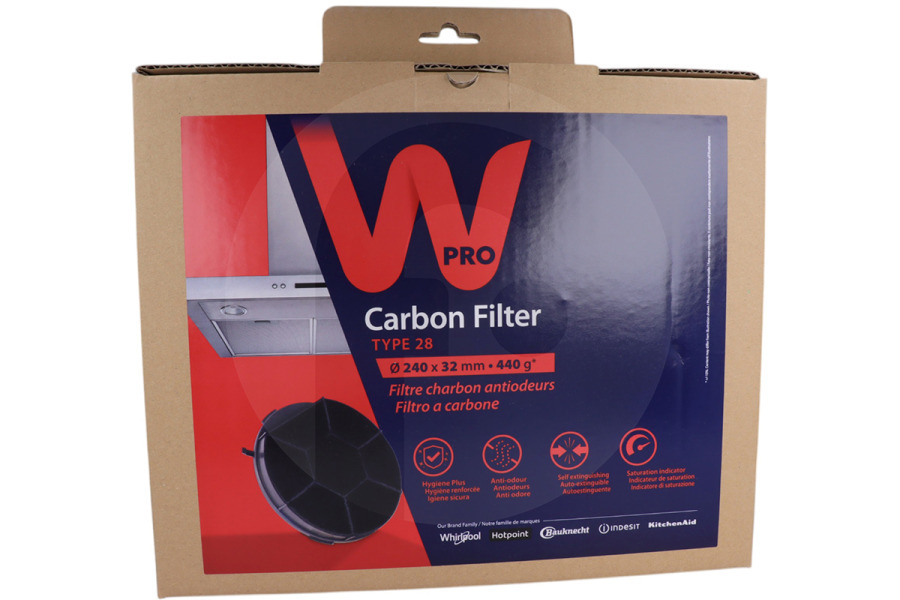 Electrolux Campana extractora Filtro de carbón Tipo 28 / Dkf606 (Ø240 X 32 mm) campana extractora 484000008576, CHF28