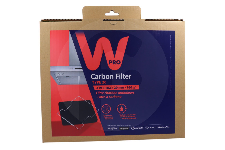 Electrolux Campana extractora Filtro de carbón Tipo 20 (220X180X20 Mm) para Whirlpool y otros campana extractora 480181700586, CFW020B