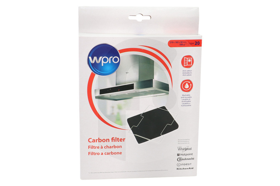 Electrolux Campana extractora Filtro de carbón Tipo 20 / Dkf43 (220X180X20 Mm) campana extractora 480181700586, CFW020B