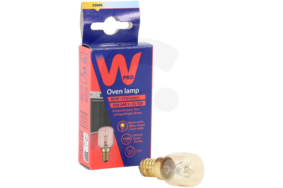 WPRO lámpara (bombilla de horno) 25W - E14 T25 hasta 300°C para Whirlpool y otros horno 863215, C00863215