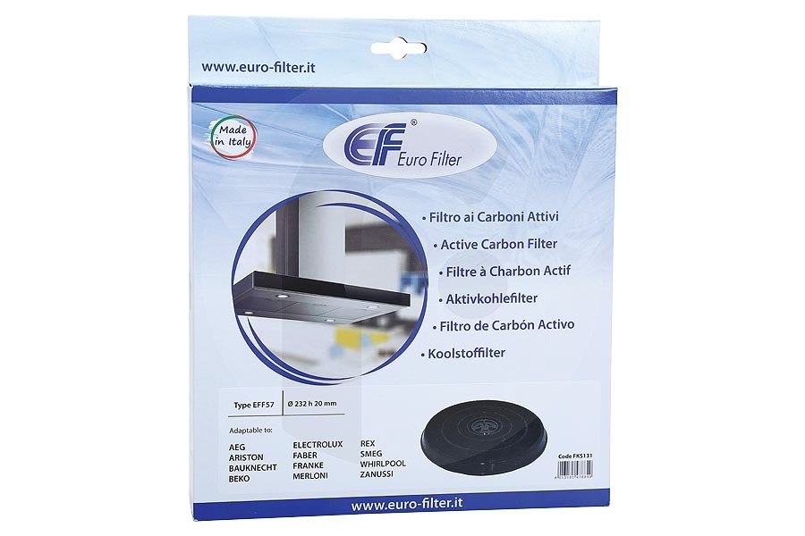 Electrolux Eurofilter filtro de carbón universal (filtro de carbón activado) redondo EFF57 campana extractora 9029793594 apto para entre otros EFF 57